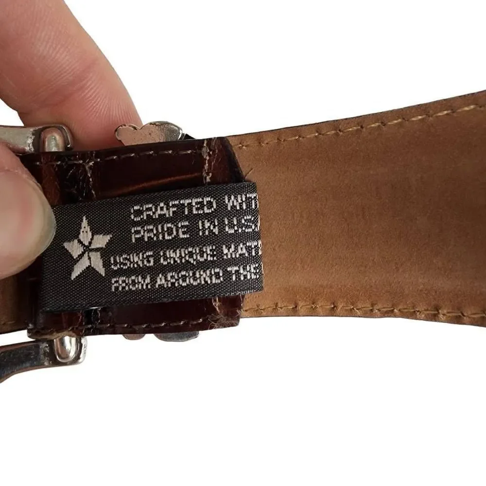 Vintage Brighton- Women’s Belt Brown Moc Crocodile Silver Buckle, Size Medium